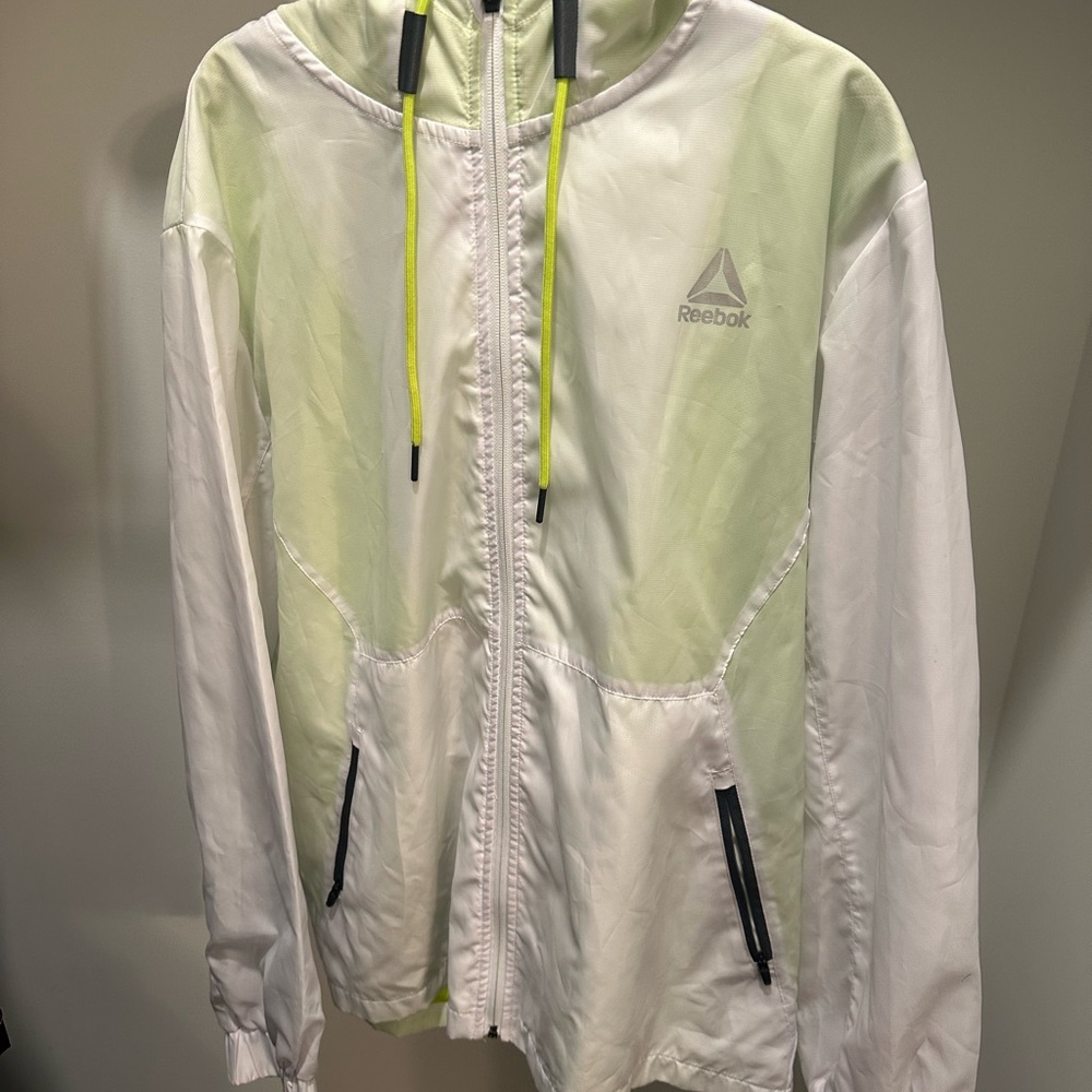 Reebok White and Lime Windbreaker